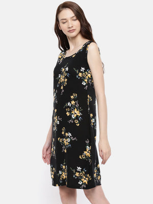 The Black Printed WFH A-Line Dress