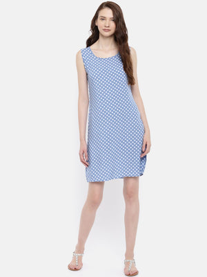 The Blue & White Printed WFH A-Line Dress