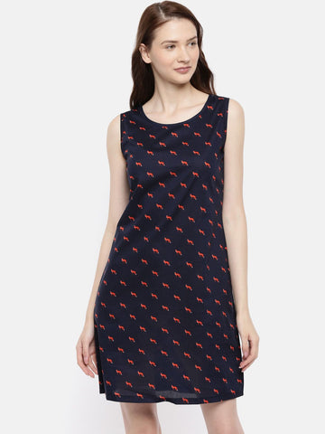 Bareblow Women Fox Print Sleeveless Shift Dress