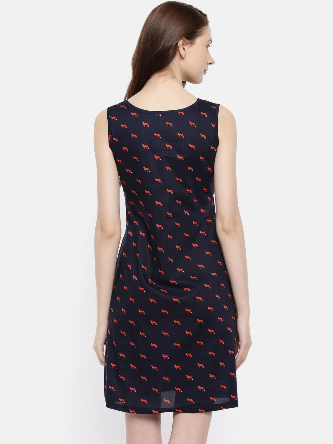 Bareblow Women Fox Print Sleeveless Shift Dress