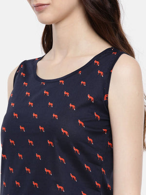 Bareblow Women Fox Print Sleeveless Shift Dress