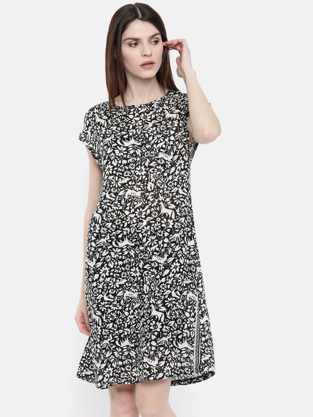 The Black Printed WFH A-Line Dress