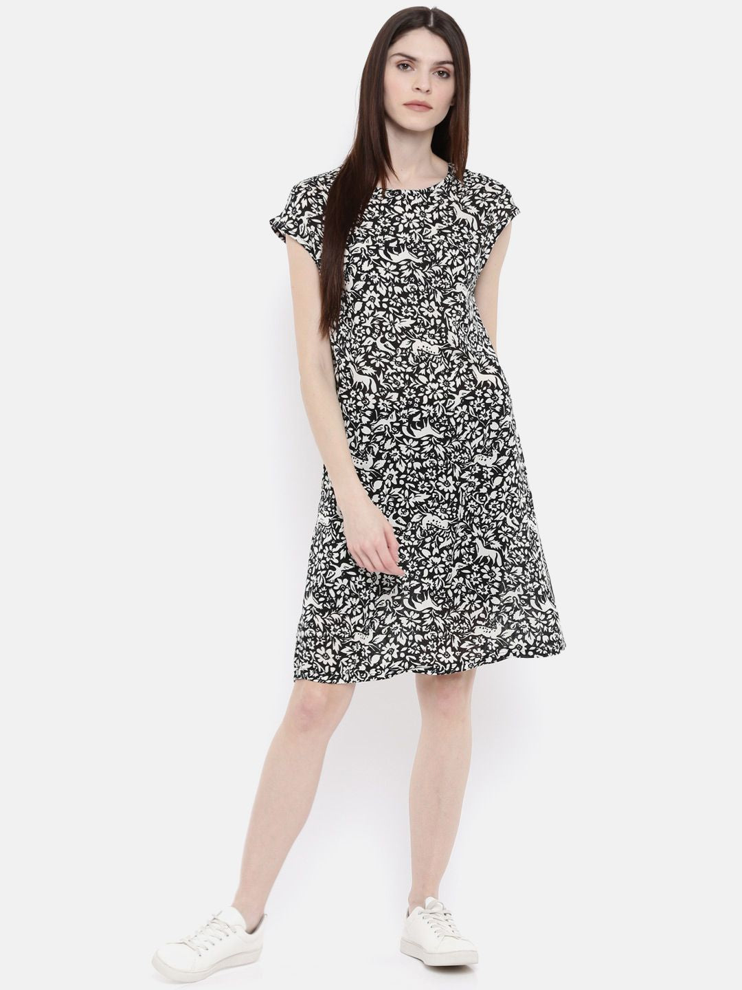 The Black Printed WFH A-Line Dress