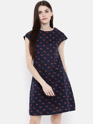 The Navy & Red Printed WFH A-Line Dress