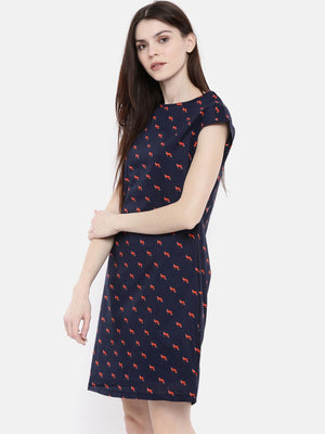 The Navy & Red Printed WFH A-Line Dress